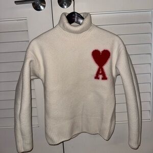 Ami Alexandre Mattiussi Cream Turtleneck with Red Heart